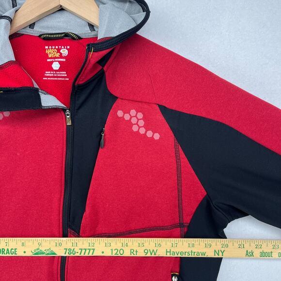 MOUNTAIN HARDWEAR Jacket Mens M Fleece Full Zip Hoodie Thumbholes Red - Picture 13 of 15